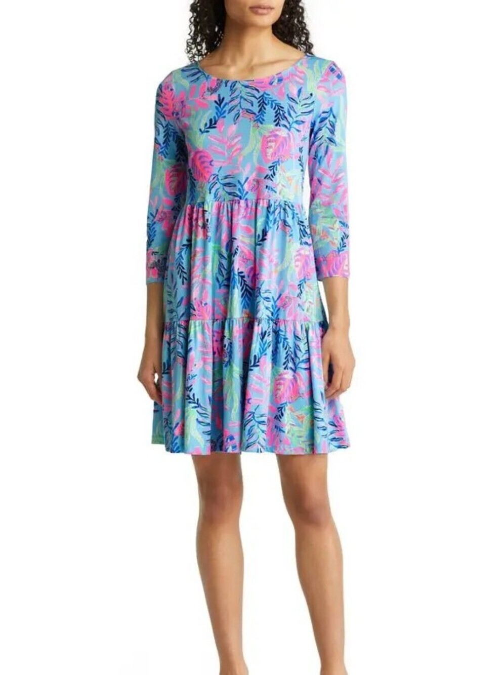 Lilly Pulitzer Geanna Fit & Flare Dress XS 3/4 Sleeve Cotton Summer Preppy